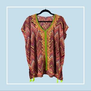 Bali Mexico Vacation Bright Embroidered Tassel Swimsuit Coverup—OS